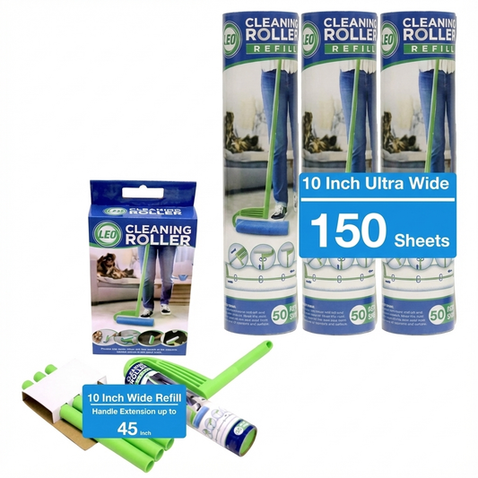 LEO 10-Inch Wide Cleaning Roller + 3 Extra Refills Perfect for Daily Use (175 Sheets Total)
