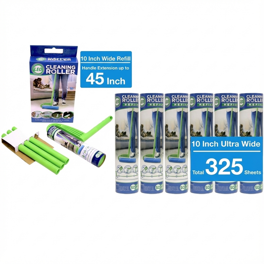 LEO 10-Inch Wide Lint Roller Set + 6 Refills Best Value for Homes with Pets (325 Sheets)