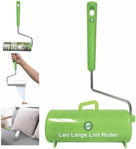 Leo 6.3-Inch Wide Large Lint Roller, Super Sticky Large Surface Lint Roller, Ergonomically Designed Pet Hair Remover with 8-Inch Handle. Intended for removing pet dog and cat hair, up to 540 adhesive sheets