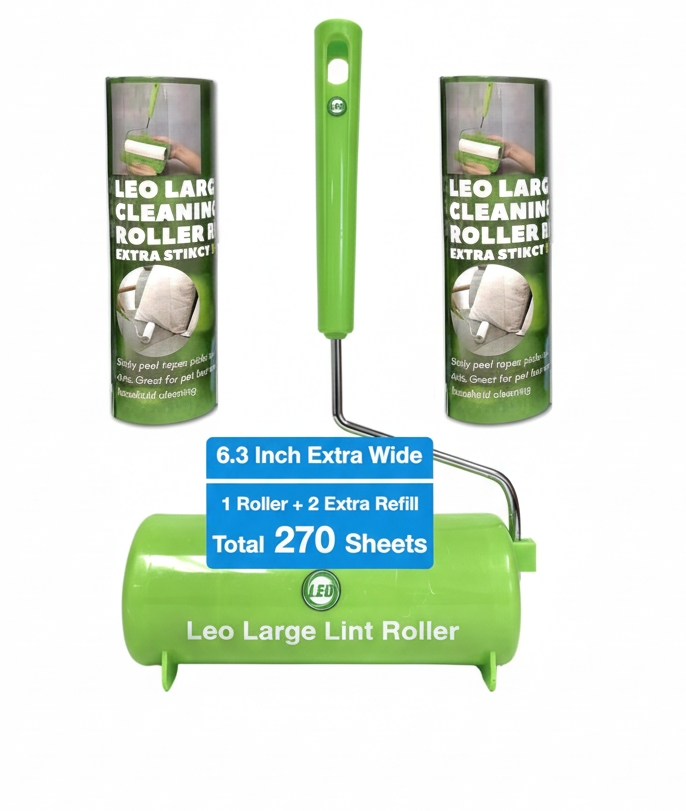 6.3 Inch Wide Lint Roller Set for Pet Hair – Roller + 2 Refills (270 Sheets) | LEO