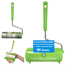 Load image into Gallery viewer, Leo 6.3-Inch Wide Large Lint Roller, Super Sticky Large Surface Lint Roller, Ergonomically Designed Pet Hair Remover with 8-Inch Handle. Intended for removing pet dog and cat hair, up to 540 adhesive sheets
