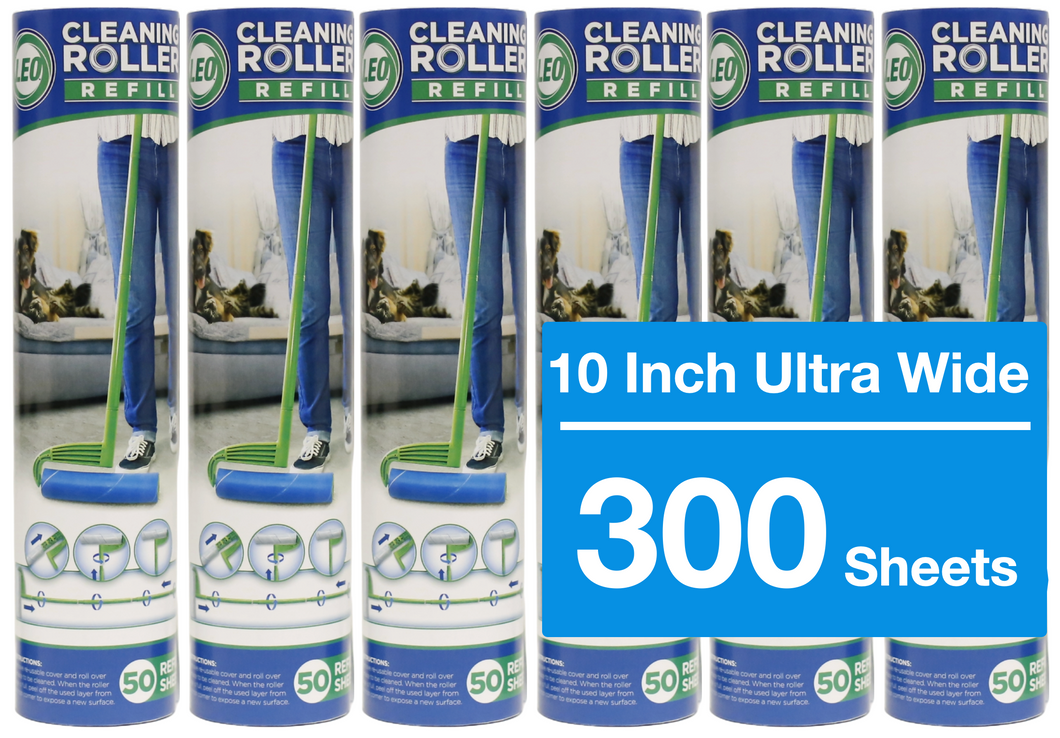 Leo MegaClean 10-Inch Wide Lint Roller Refills 1pk / 3pk / 6pk  Ultra-Wide Sheets Up to 300 Sheets Great for Lint Removers Household Cleaning Easily Remove Pet Hair Dust and Debris from Floors Carpets and Furniture