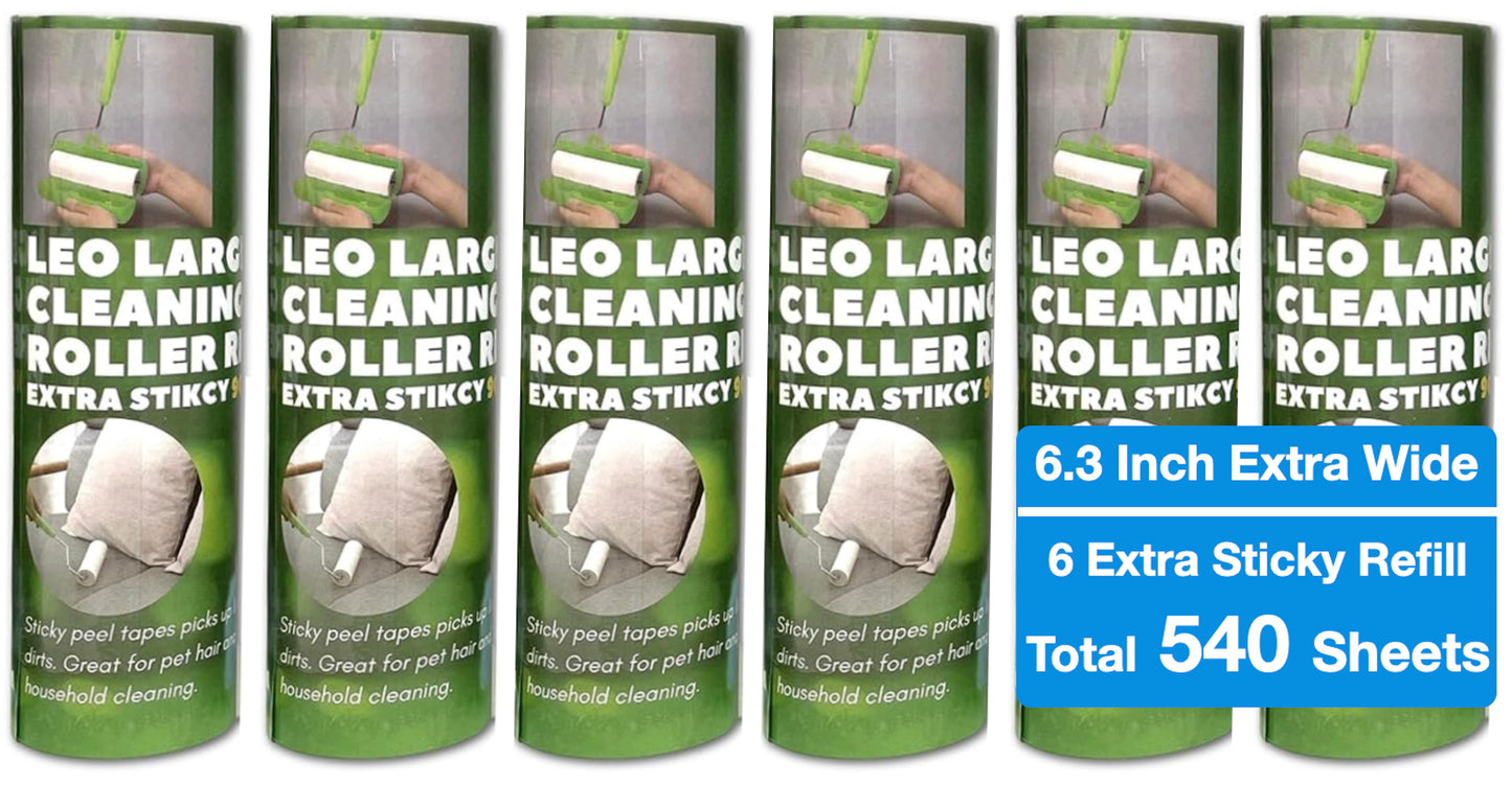 6.3 Inch Wide Lint Roller Refills for Pet Hair – 6 Pack (540 Sheets) | LEO